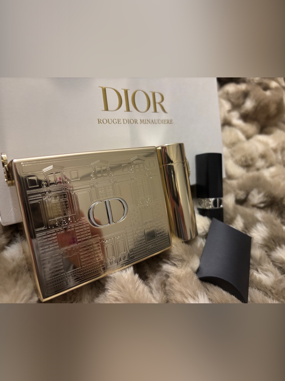 Dior rouge minaudiere Gold Compact and Lipstick set